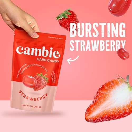 Strawberry Hard Candy Individually Wrapped by Cambie - 1 lbs of Hard Candy