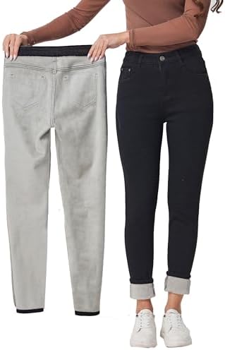 Yehopere Women's Winter Fleece Lined Jeans Slim Fit Warm Skinny High Waist Denim Jean