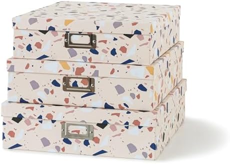 Soul & Lane - Cardboard Storage Boxes with Lids, Set of 3, Terrazzo
