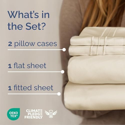 Cal King Size 4 Piece Sheet Set - Breathable & Cooling Sheets - Off White