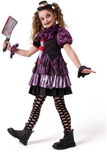 Spooktacular Creations Girls Scary Clown Costume, Kids Halloween Costume, Twisted Clown Dress for Girls