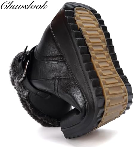 Womens Snow Boots Leather Winter Warm Boots Platform Ankle Booties