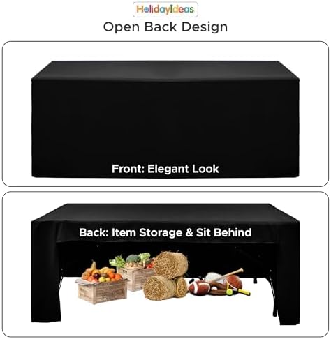 HolidayIdeas 4-Pack 4ft Open Back Fitted Tablecloths for Craft Shows Black