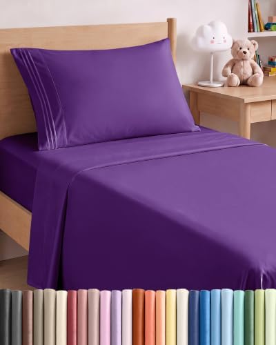 Twin XL Size 3 Piece Sheet Set - Comfy Breathable & Cooling Sheets - Purple