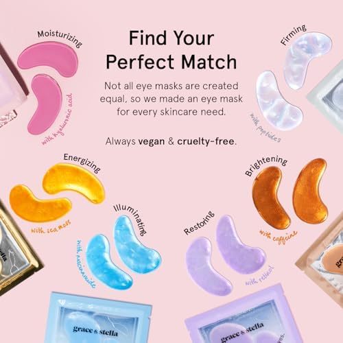 grace & stella Under Eye Mask - Reduce Dark Circles, Puffy Eyes, Undereye Bags, Wrinkles - Gel Under Eye Patches, Bulk Gifts for Women - Vegan Cruelty-Free Self Care (72 Pairs, Gold, Pink, & Blue)
