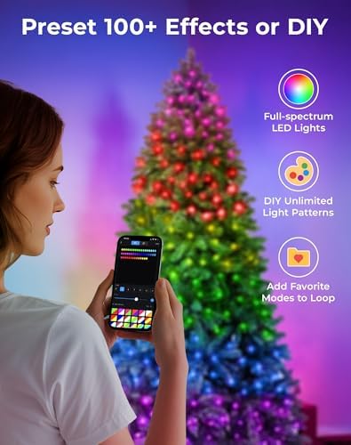 9ft Smart Pencil Christmas Tree, 550 LED Color Changing with App Control, 1437 Branch Tips, Slim Artificial Tree for Small Space, Indoor Outdoor Holiday Decor
