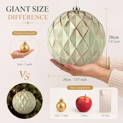 Seenelling 4Pcs Big 8'' Christmas Ball Ornaments Xmas Tree Decor, White