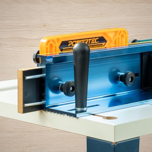 POWERTEC Router Table Fence Kit Deluxe System 3-3/8” Tall 24" Long, Router Table Top, Routing Tables for Woodworking w/Reversible Flip Stop, Dust Port, Adjustable Bit Guard, Featherboard - 71536
