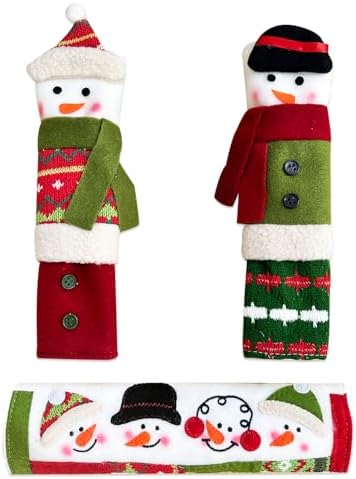 PTFNY 3 Piece Set Christmas Snowman Refrigerator Door Handle Covers Appliance Handle Covers Christmas Decorations Fits Standard Size Kitchen Refrigerator Microwave Oven Or Dishwasher