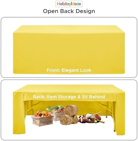 HolidayIdeas 4-Pack 8ft Open Back Fitted Tablecloths for Craft Shows Yellow