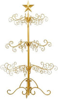 3ft Gold Wrought Iron Christmas Tree with Star Top, Metal Ornament Display Stand for Holiday Decor, Indoor Outdoor Party Decoration Tree