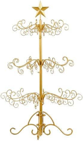 3ft Gold Wrought Iron Christmas Tree with Star Top, Metal Ornament Display Stand for Holiday Decor, Indoor Outdoor Party Decoration Tree