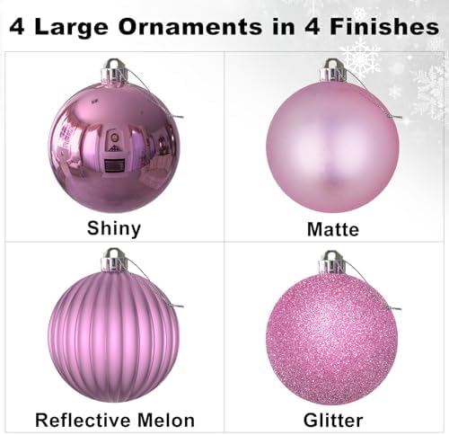 Bubblegun Pink 4.0" Large Christmas Balls - Christmas Tree Decoration Ornaments Shatterproof Hanging Balls for Birthday Halloween Holiday Wedding Decorations Set of 4pcs