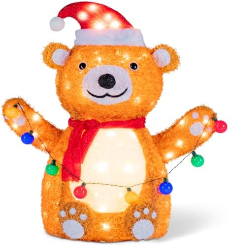 Best Choice Products 5ft Lighted Pop-Up Teddy Bear, Large Outdoor Christmas Holiday Decoration w/ 200 LED Lights, Hat, Scarf, Multicolored Lights