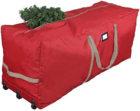 ProPik Rolling Christmas Tree Storage Bag, Fits Up to 9 ft. Xmas Tree, 28"x 16"x 60", Extra Large Heavy Duty Storage Container with Wheels and Handles, 600D Oxford (Red)