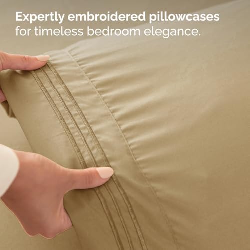 King Size 4 Piece Sheet Set - Comfy Breathable & Cooling Sheets - Beige