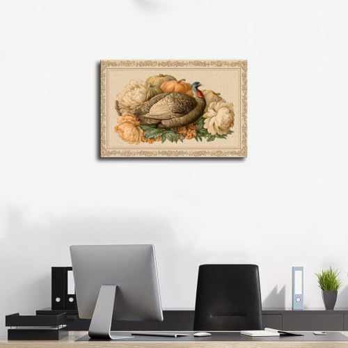 JDBeehpy Turkey Pumpkins Peonies Vintage Pumpkin Decor Unframed 12x18inch