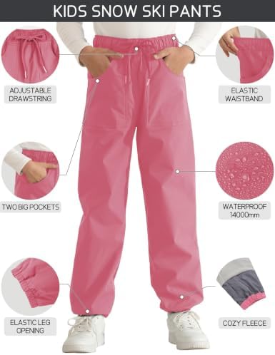QBK Toddler Snow Pants Fleece Lined Waterproof Ski Pants for Boys & Girls