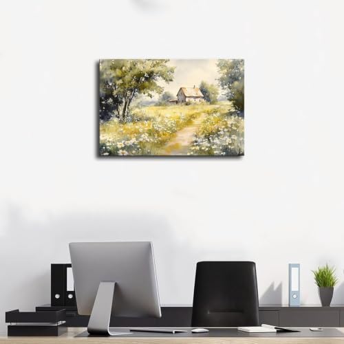 JDBeehpy Cottage Wildflower Path Daisy Canvas Wall Art Framed 8x12inch