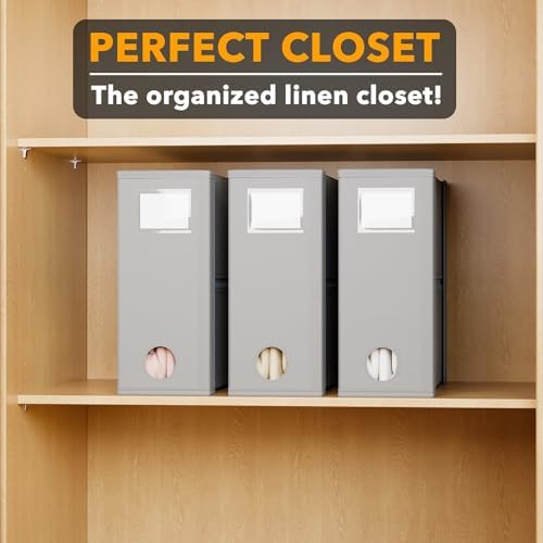 SpaceAid 3 Pack Bed Sheet Organizers and Storage, Foldable Sheet Organizer for Linen Closet, Sheets Set Folder Keeper with Window XL (Queen & King Size) Bedding Container (Gray, 3 Pack)