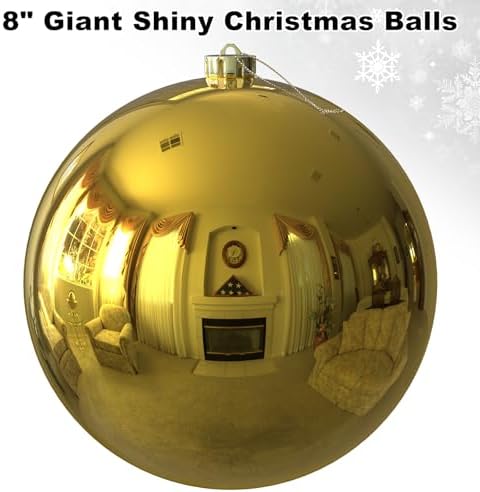 Gold 8.0" Extra Large Christmas Balls Ornaments - Christmas Tree Decorations Shatterproof Shiny Hanging Balls for Birthday Holiday Wedding Decorations Set of 2pcs