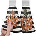 Autumn Striped Polka Dot Pumpkin Kitchen Hanging Towels Fall Buffalo Check Bow Maple Leaves Hand Tie Towels Washcloths Soft Absorbent Fingertip Bath Towel for Bathroom Decor Set of 2