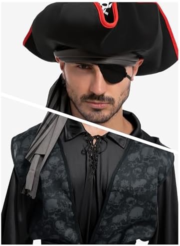 Spooktacular Creations Men Pirate Costume, Adult Pirate Shirt Vest Viking Pants Hat Set for Halloween Themed Parties