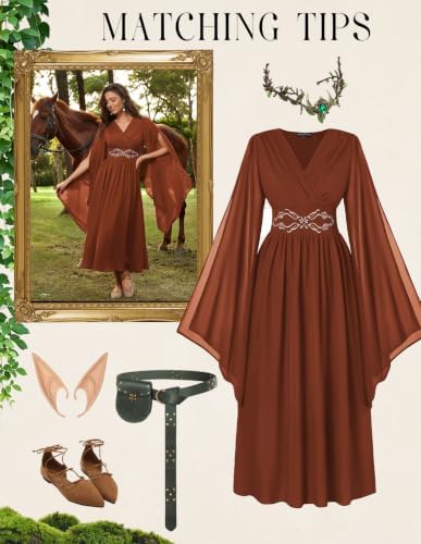 Scarlet Darkness Women's Renaissance Costume V Neck Medieval Fairy Dresses