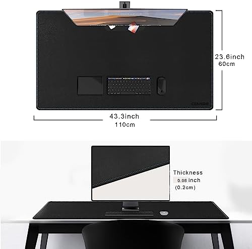 CENNBIE Leather Desk Mat Large, 43.6" x 23.6" Extended Mouse Pad (Black)