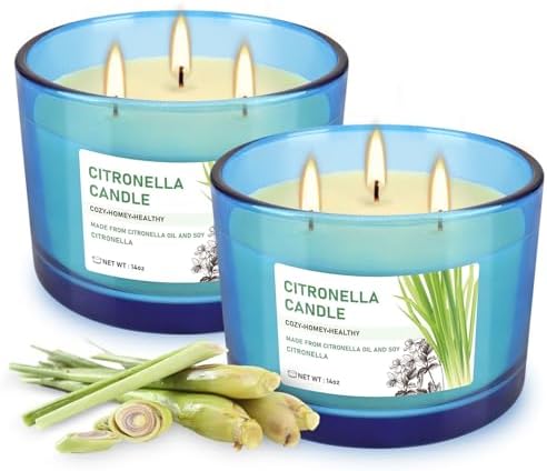 2x14oz Large 3-Wick Outdoor Indoor Citronella Candles