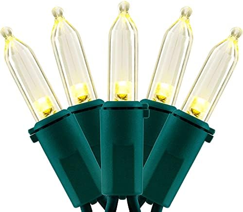 YULETIME 200 Warm White LED Christmas Lights, 66 ft Green Wire String Light