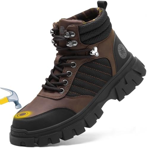 KELODON Waterproof Steel Toe Boots For Men-6 Inch Comfortable Mens Safety Work Boots Indestructible Steel Toe Shoes Lightweight Non Slip Puncture Resistant Industrial Construction Boot
