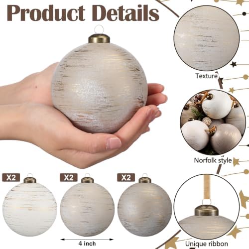 Yunlly 12 Pcs Neutral Christmas Ornament, Ivory Taupe Beige, 4''