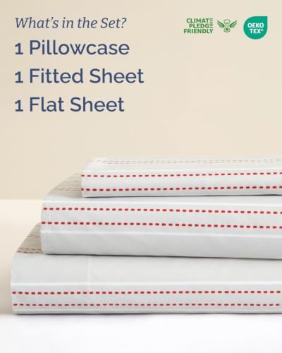 Christmas Sheet Set, Red Dot Stripe, Holiday Xmas Bedding Set - Twin Size