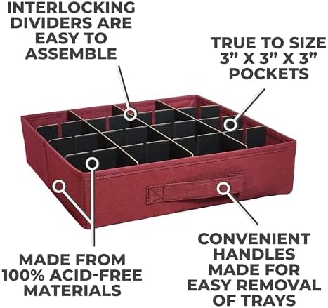 612 Vermont Christmas Ornament Storage Box, Adjustable Acid-Free Dividers