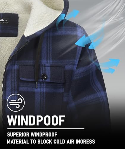 GEEK LIGHTING Men's Flannel Shirts Jacket Sherpa Lined Plaid Zipper Hoodie