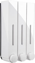 Liquid Soap Dispenser Wall Mount, 3 Chamber Bathroom Shower Pump Dispenser,Press Manually Lotion Soap Dispenser Use for Shampoo, Soap, Conditioner, Shower Gel, for Bathroom Kitchen Hotel (White)