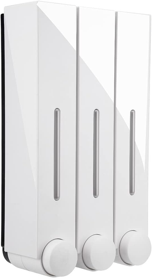 Liquid Soap Dispenser Wall Mount, 3 Chamber Bathroom Shower Pump Dispenser,Press Manually Lotion Soap Dispenser Use for Shampoo, Soap, Conditioner, Shower Gel, for Bathroom Kitchen Hotel (White)