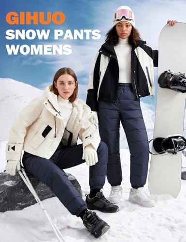 Gihuo Snow Pants Womens Winter Windproof Down Pants Warm Outdoor Ski Pants Padded Loose Ultralight Warm Trousers