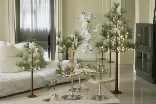 LITBLOOM Lighted Christmas Tree with Timer 4FT 36 Warm White LED Lights, Pine Tree with Lights for Home Xmas Holiday Decoration Indoor Outdoor