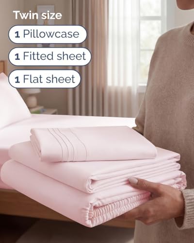Twin Size 3 Piece Sheet Set - Breathable & Cooling Sheets - Lavender Pink