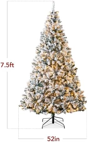 Best Choice Products 7.5ft Pre-Lit Artificial Christmas Tree Twinkling LEDs, Snow Flocked Design Pine Tree, Full Appearance Lighted Snowy w/Easy Assembly, 550 Lights, 1,346 Tips Metal Stand