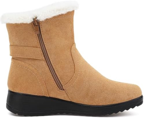 Womens Snow Boots Leather Winter Warm Boots Platform Ankle Booties
