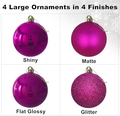 Fuchsia 4.0" X Large Christmas Balls - Christmas Tree Decoration Ornaments Shatterproof Hanging Balls for St Patrick's Day Easter Valentine Decorations Set of 4pcs Hot Pink Ornaments