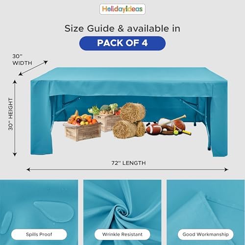 HolidayIdeas 4-Pack 6ft Open Back Fitted Tablecloths for Craft Shows Teal