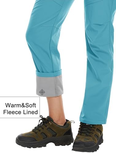 MAGCOMSEN Women's Fleece Lined Waterproof Insulated Snow Ski Pants Winter Warm Hiking Pants Outdoor Softshell