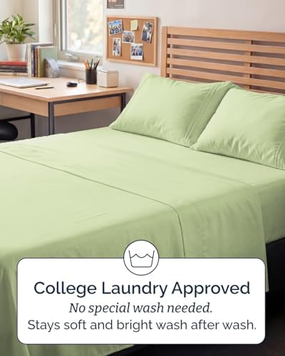 Full XL Sheets - 4 Piece Full XL Sheet Set - Breathable - Light Sage Green