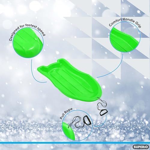 Superio Pack of 3 Toboggan Snow Sled for Kids and Adults, 37" Plastic Sled with Pull Ropes and Handles