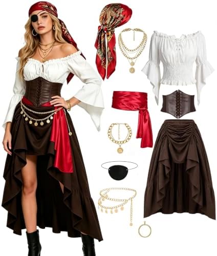 Pirate Costume Women Renaissance Medieval Outfits Halloween Cosplay Set