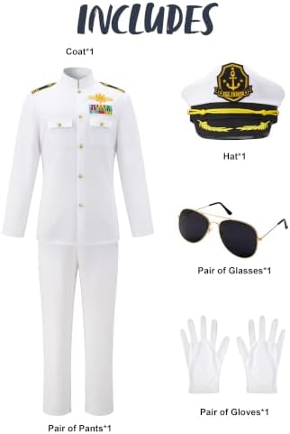 Spooktacular Creations Halloween Sailor Costume Men, White Navy Uniform Outfit with Accessories for Halloween Party